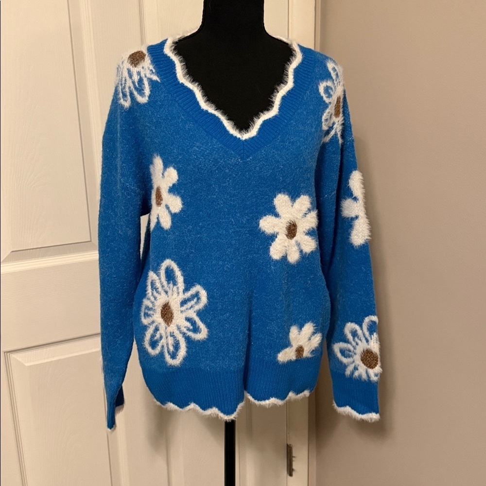 Blue Floral Women's Sweater